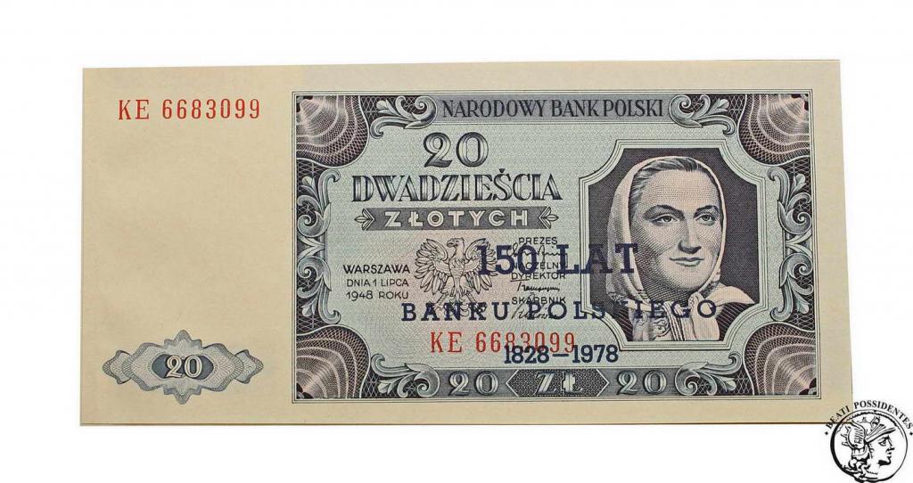 Polska NBP nadruk 1978 20 + 100 złotych 1948 st.1