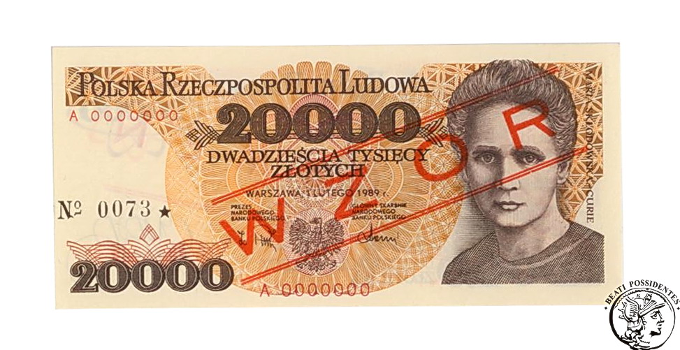 Polska 20 000 złotych 1989 WZÓR st.1