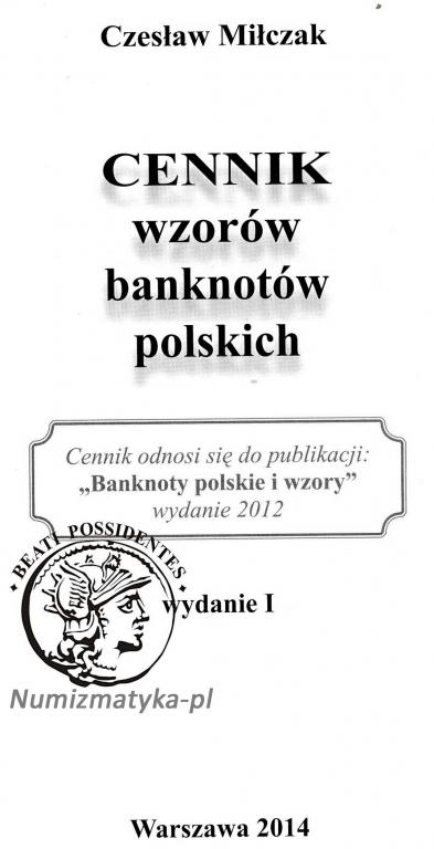Cz. Miłczak CENNIK wzorów banknotów polskich wyd.I