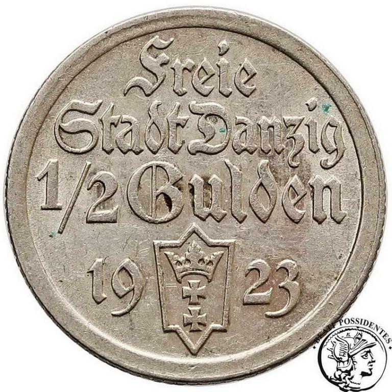 Polska W M Gdańsk 1/2 Guldena 1923 st. 2+/1-