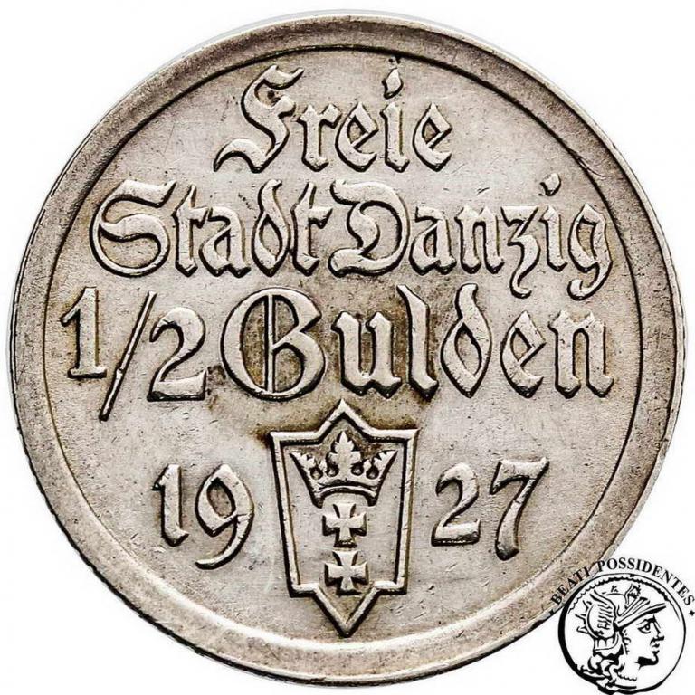 Wolne Miasto Gdańsk 1/2 Guldena 1927 st. 3+