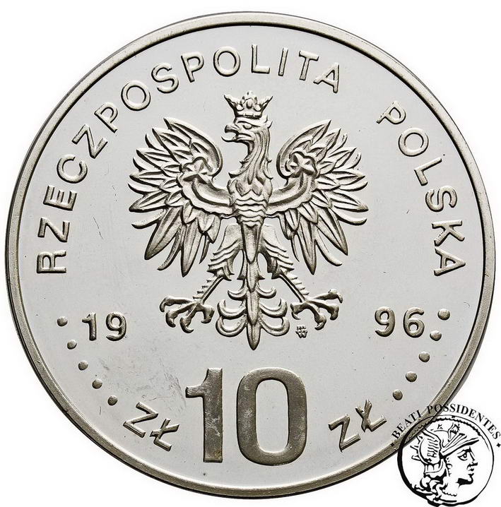 10 złotych 1996 Zygmunt II August popiersie st.L-