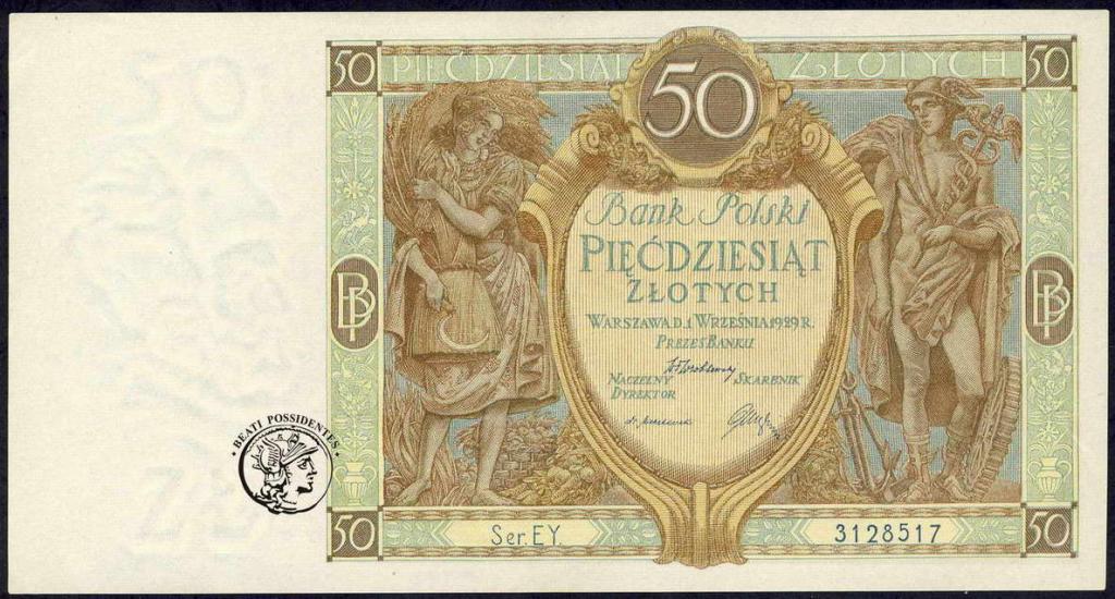 Polska 50 złotych 1929 seria EY st. 1-