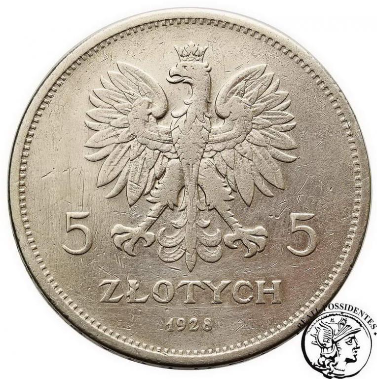 Polska 5 złotych 1928 Nike (znak) st.3