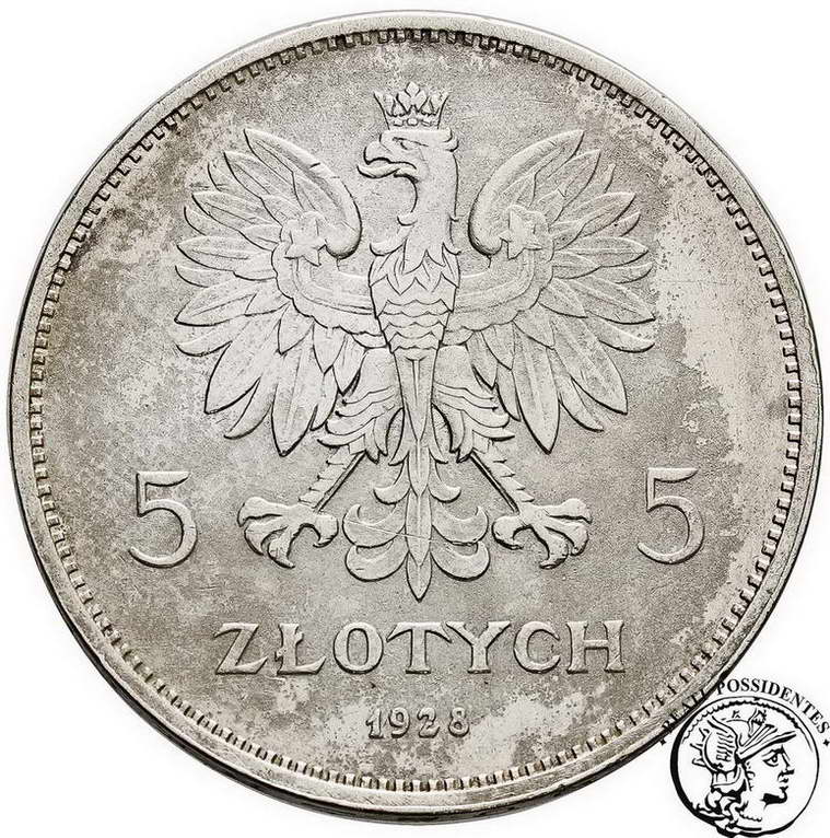 Polska 5 złotych 1928 Nike (bez znaku) st.3+