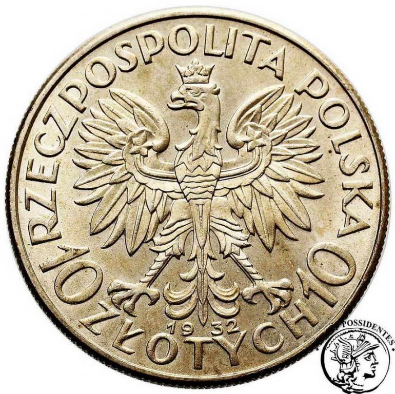 Polska 10 złotych 1932 kobieta (bez znaku) st.2/2+