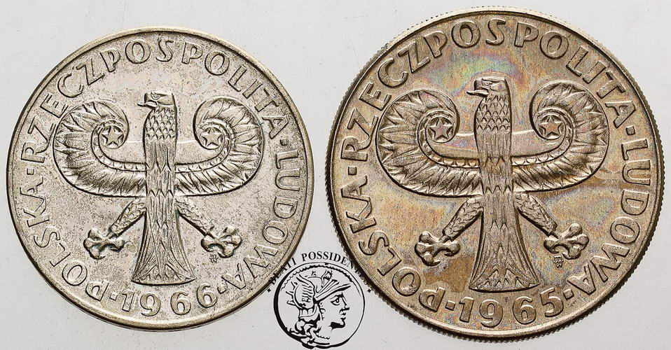 PRL 10 złotych 1966 + 1965 kolumna duża i mała st1