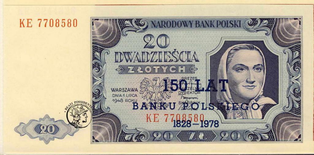 Polska 20 + 100 złotych 1948 nadruk