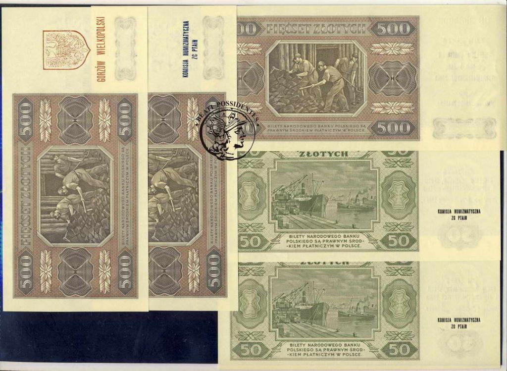 50 + 500 złotych 1948 nadruki różne lot 5 szt. st1