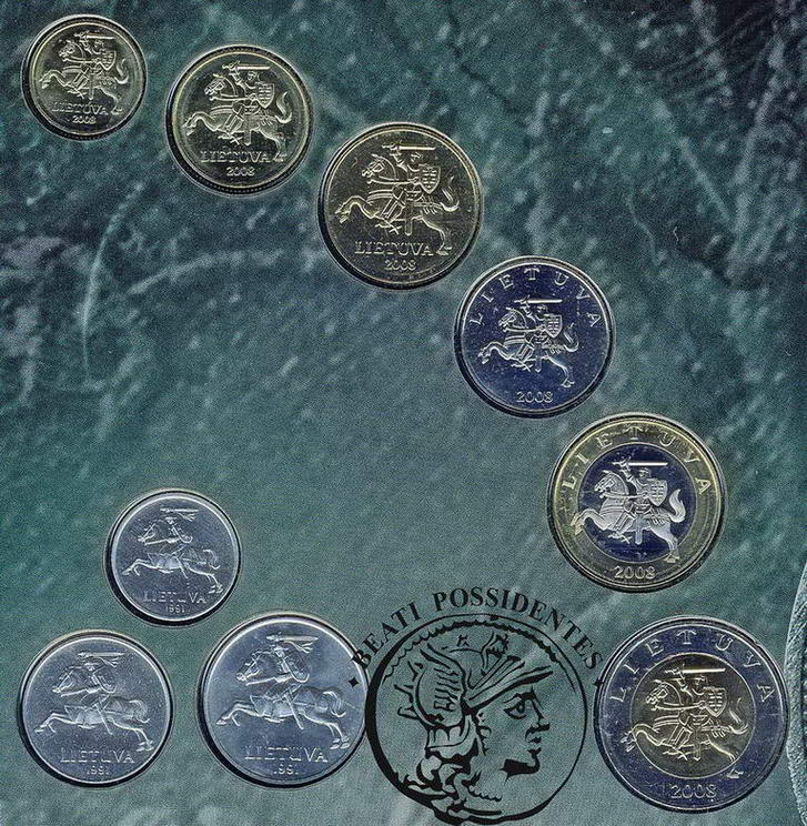 Litwa komplet monet obiegowych 2008 lot 9 szt st.1