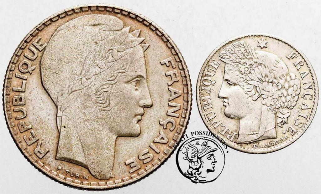 Francja srebro lot 2 monet st.3