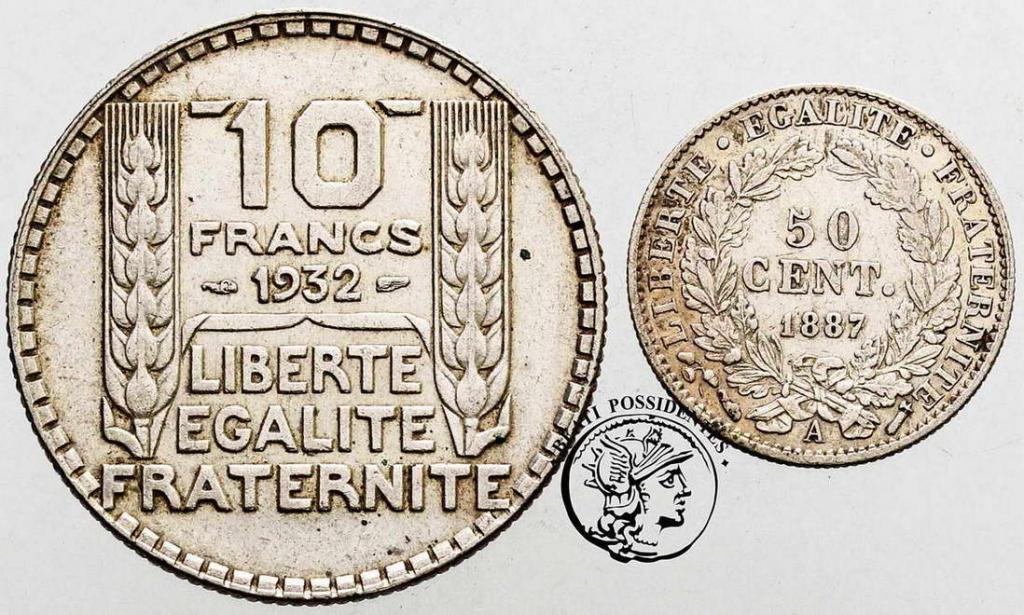 Francja srebro lot 2 monet st.3