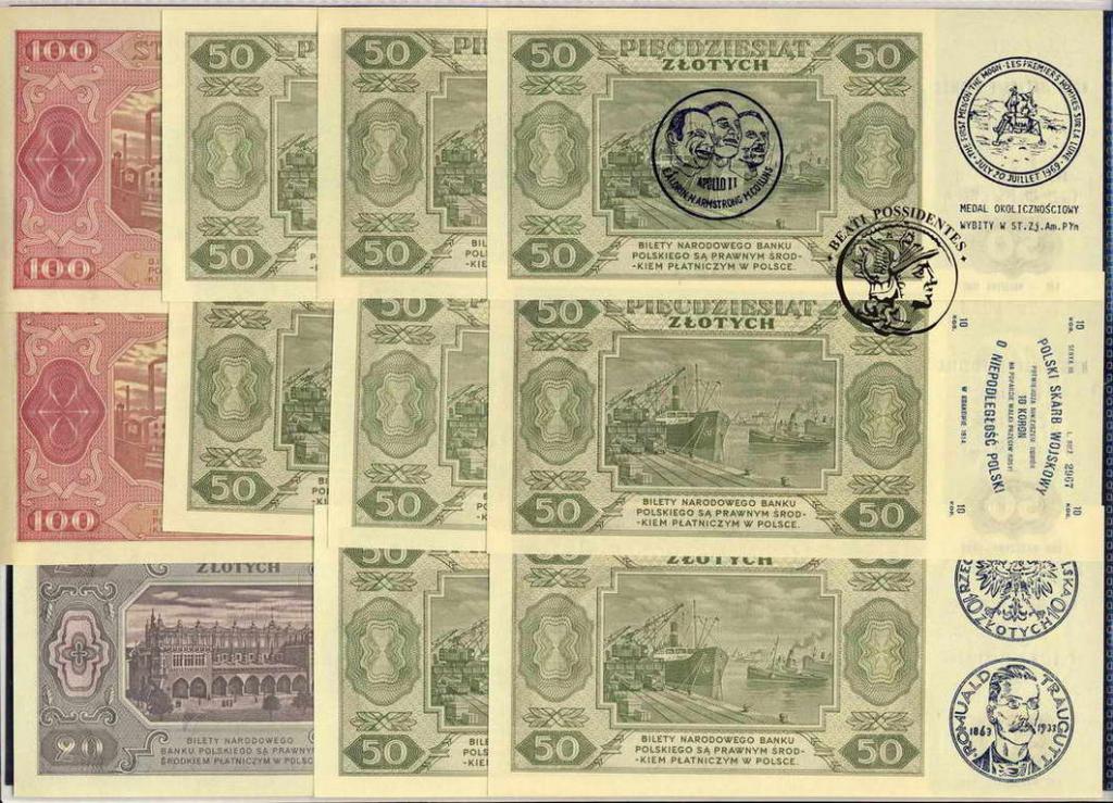 20-100 złotych 1948 nadruki różne 11 szt. st.1