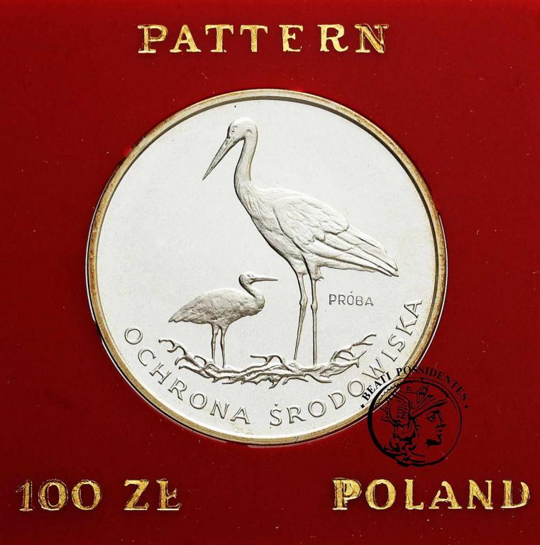 Polska PRL PRÓBA Ag 100 złotych 1982 bociany st.L