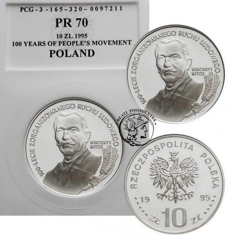 Polska III RP 10 złotych 1995 Witos PCG PR70