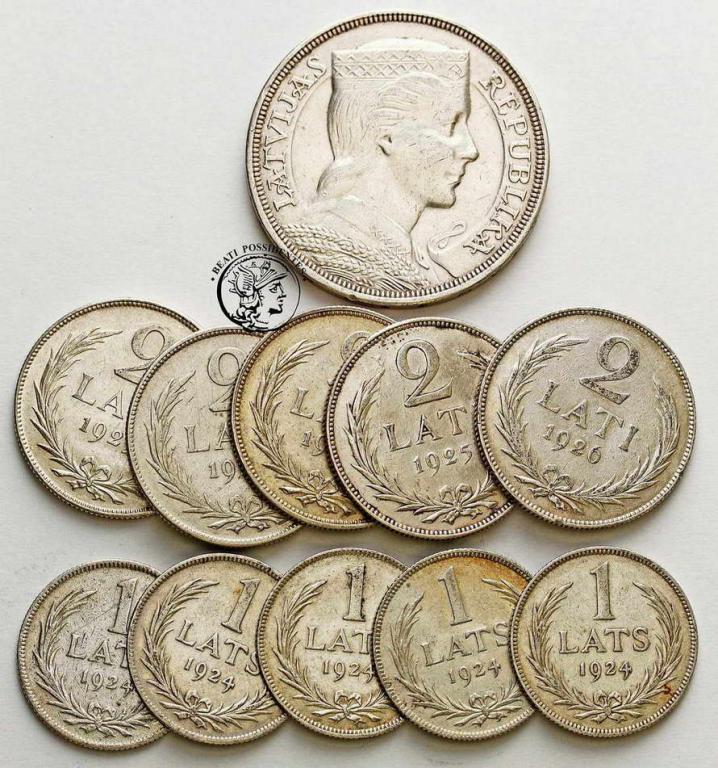 Łotwa monety srebrne lot 11 szt. st.3