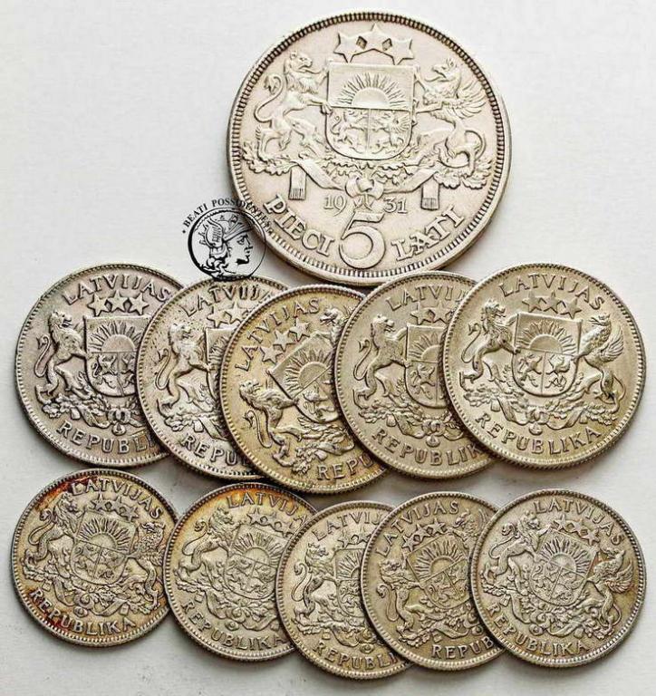 Łotwa monety srebrne lot 11 szt. st.3