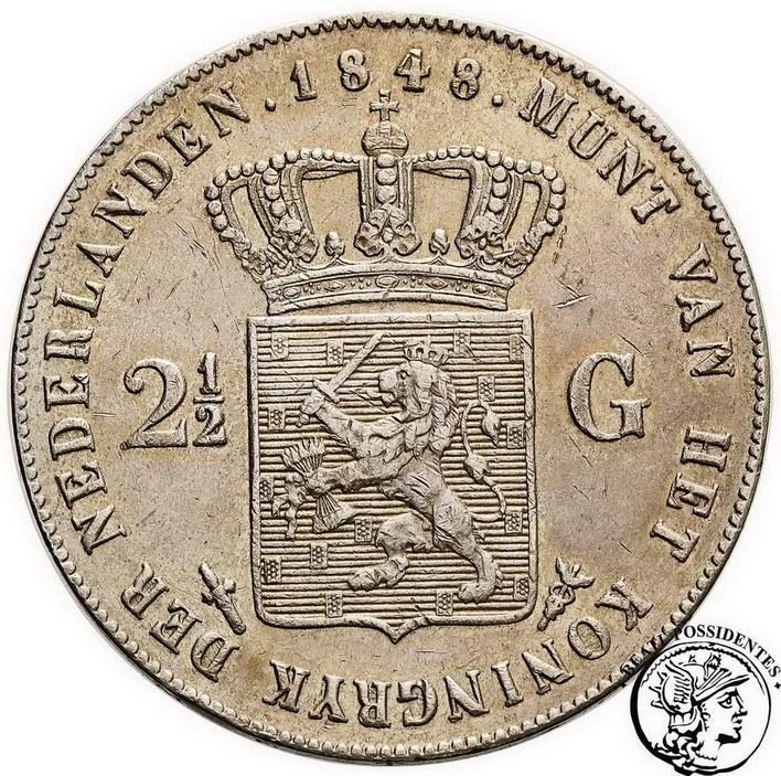 Holandia 2 1/2 guldena 1848 st. 3
