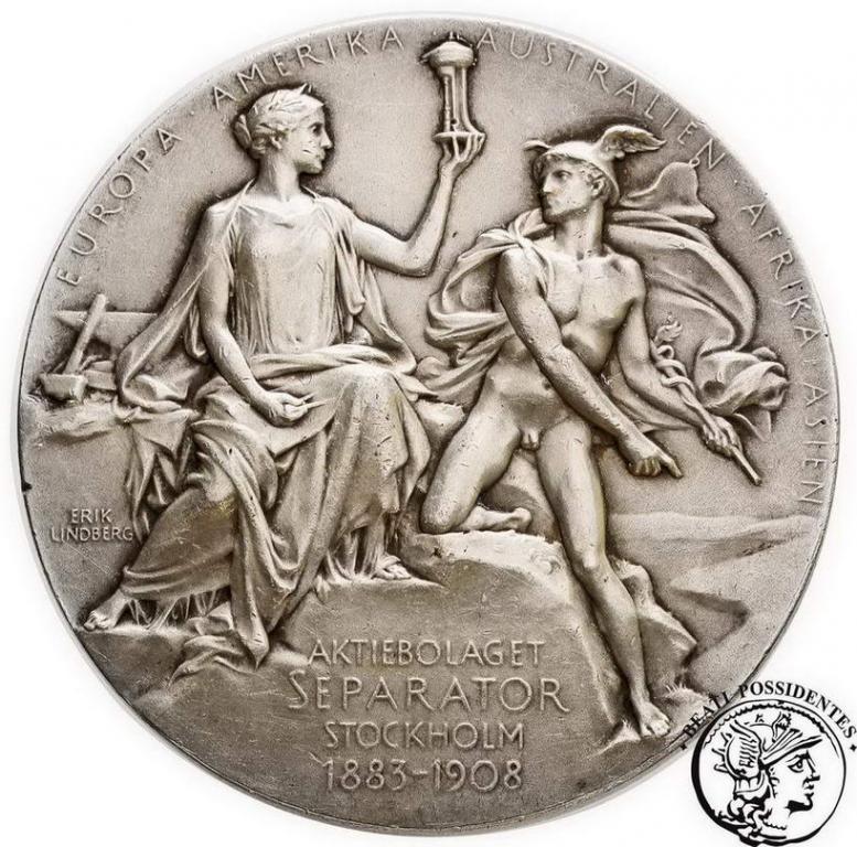 Szwecja medal 1908 Gustaf de Laval SREBRO st. 3+