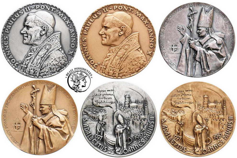 Polska medale papież Jan Paweł II lot 6 sztuk st.1