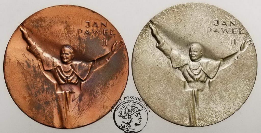 Medale Jan Paweł II 1979 srebro + miedź 2 szt.st.1