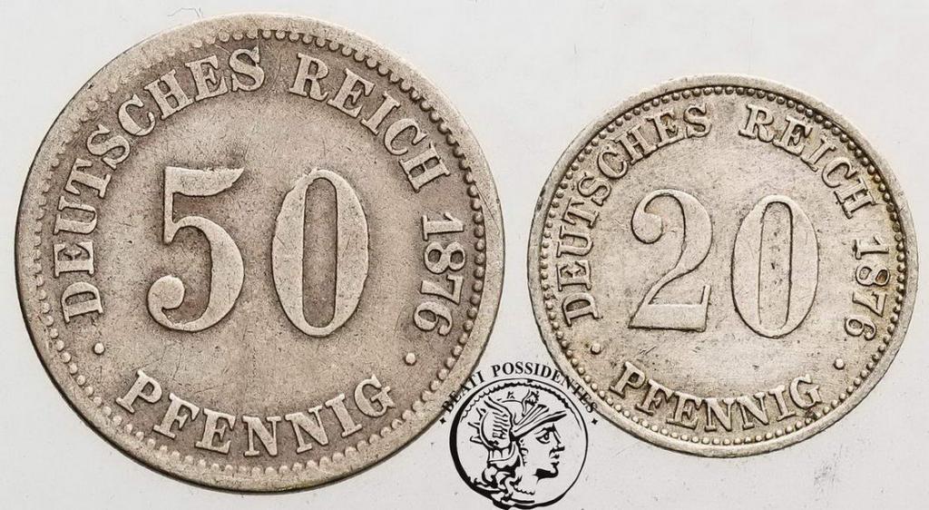 Niemcy 20 + 50 Fenigów 1876 st.3
