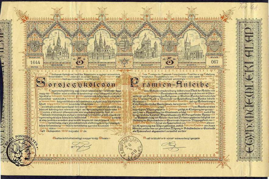 Węgry Akcja 5 Forint 1889 wyd. Lwów stan dobry