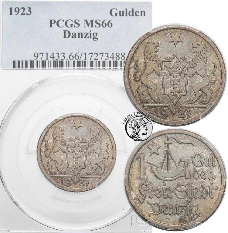 Polska Wolne Miasto Gdańsk 1 Gulden 1923 PCGS MS66