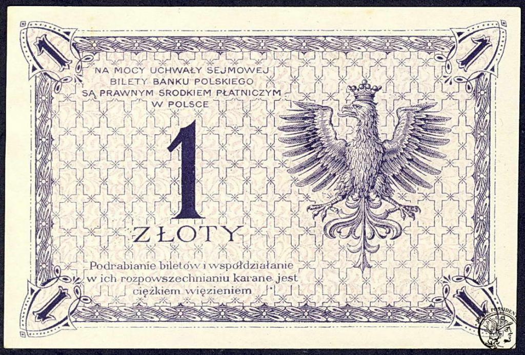 Polska 1 złoty 1919 seria S.82.J st. 1