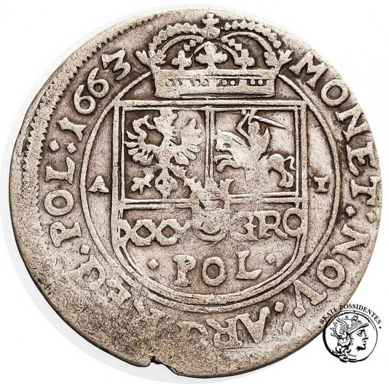 Polska Jan Kazimierz tymf (złotówka) 1663 st.3/3+