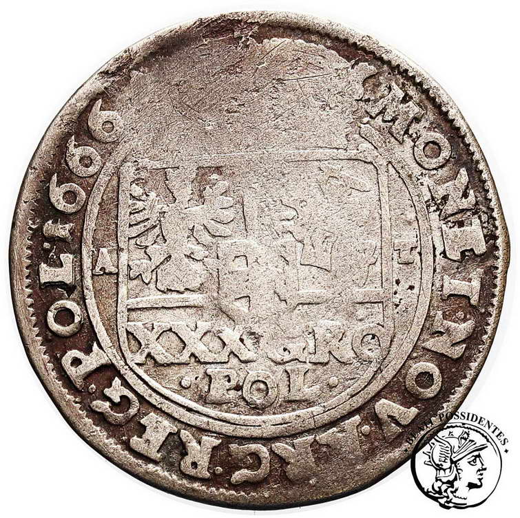 Polska Jan Kazimierz tymf (złotówka) 1666 st.3/3+
