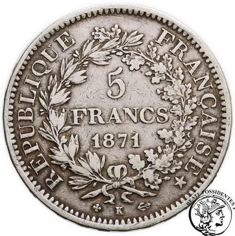 Francja 5 franków 1871 K-Bordeaux st. 3