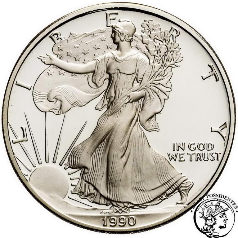 USA 1 $ dolar 1990 Liberty 1 uncja Ag .999 st. L