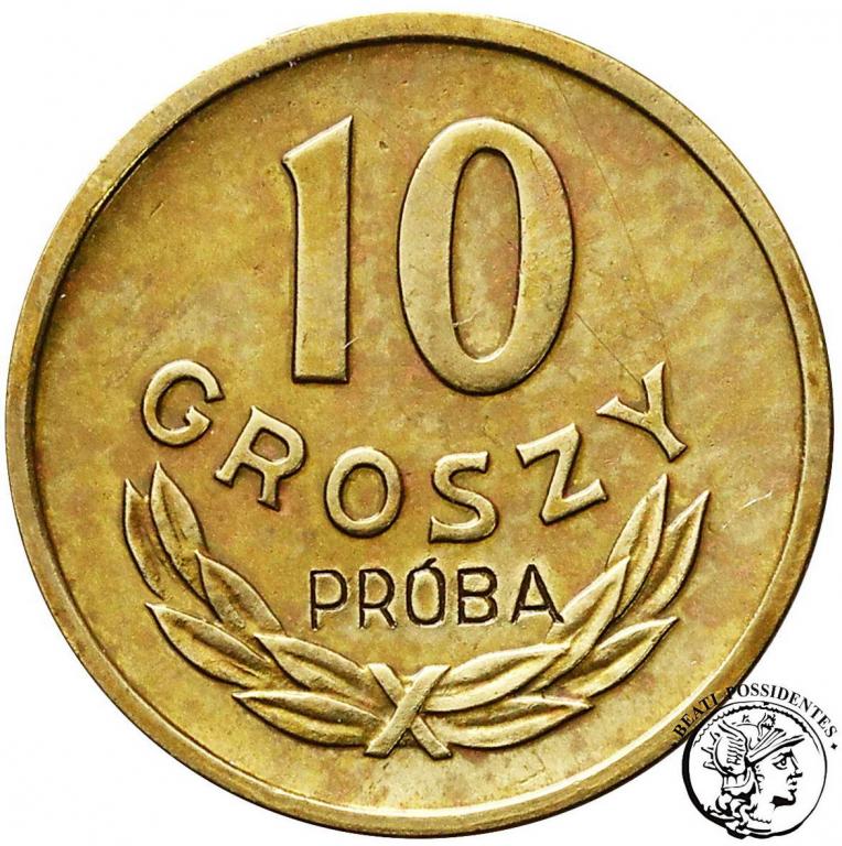 Polska PRÓBA mosiądz 10 groszy 1949 st.2