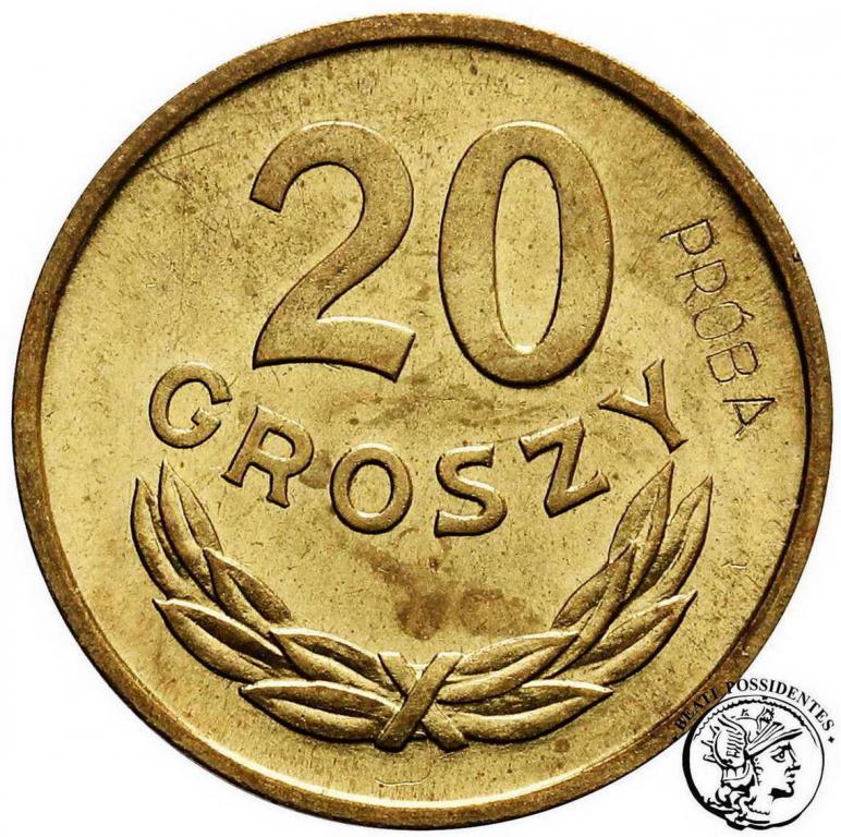 Polska PRÓBA mosiądz 20 groszy 1957 st.2