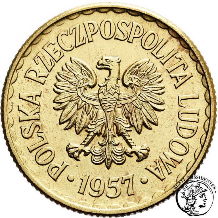 Polska PRÓBA mosiądz 1 złoty 1957 st.2+