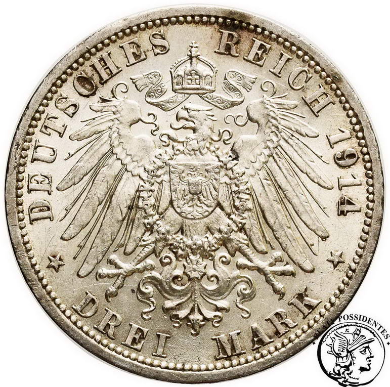 Niemcy Wilhelm II Prusy 3 marki 1914 st. 2-