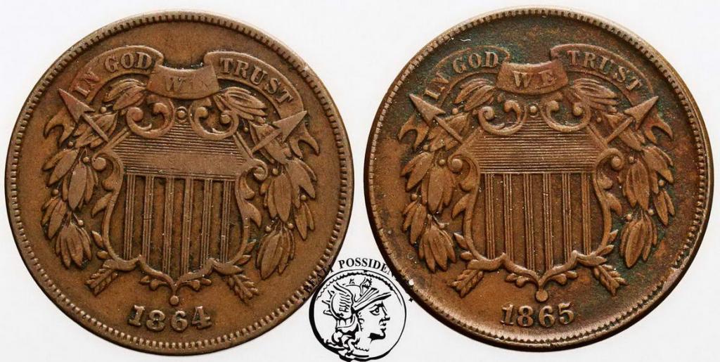 USA 2 centy 1864+1865 lot 2 szt. st. 3