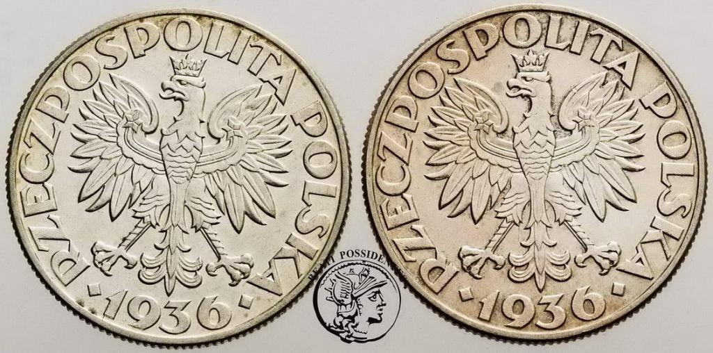 Polska zestaw 2x5 złotych 1936 żaglowiec st. 3