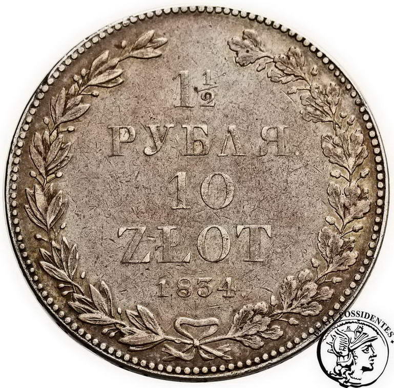 Polska 1 1/2 Rbl=10 złotych 1834 NG Mikołaj I st.3