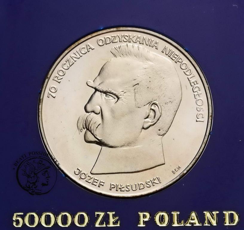 Polska PRL 50000 zł 1988 Piłsudski Lustrzanka st.1