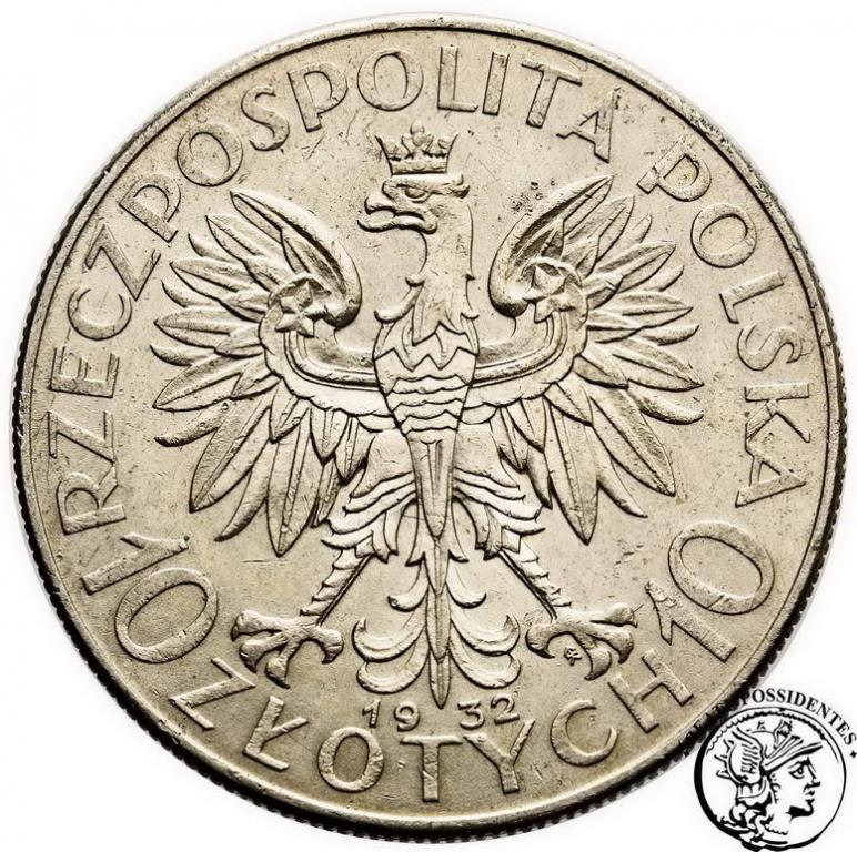 Polska 10 złotych 1932 (znak) głowa kobiety st. 3+