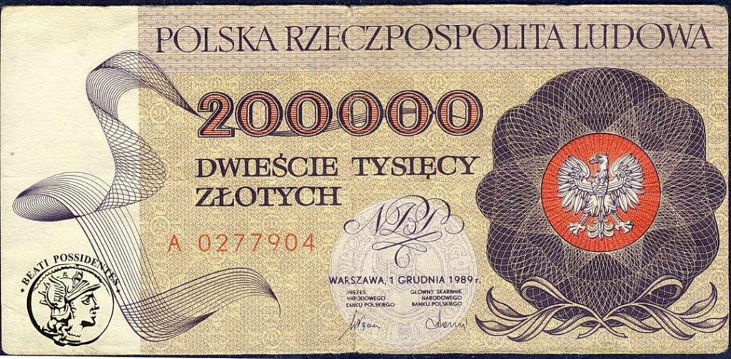 Polska 200 000 złotych 1989 seria A st.4