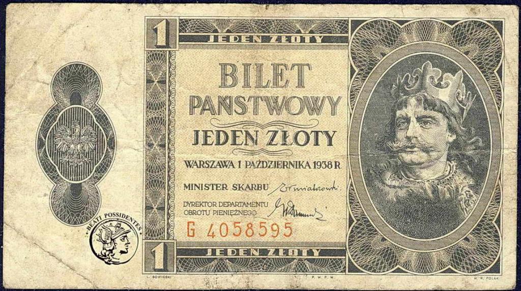 Polska 1 złoty 1938 seria G st.4