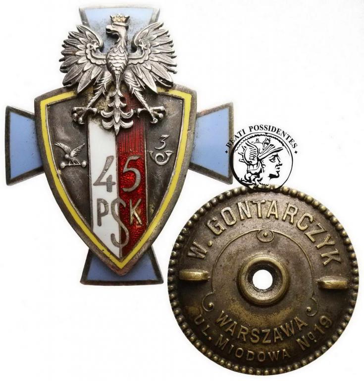 II RP Odznaka 45 Pułku Piechoty wersja oficerska