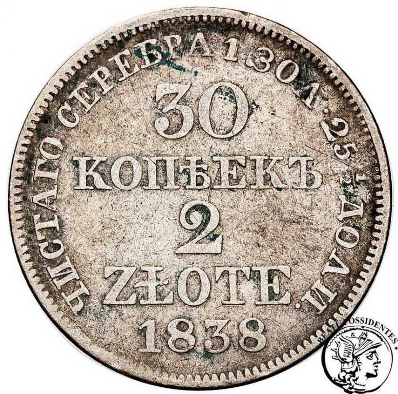 Polska 2 złote 1838 MW Mikołaj I st.3