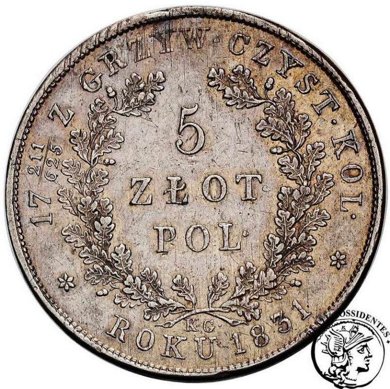 Polska Powst. Listopadowe 5 złotych 1831 st. 3+
