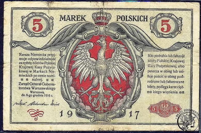 Polska 5 marek polskich 1916 ...Generał st.5