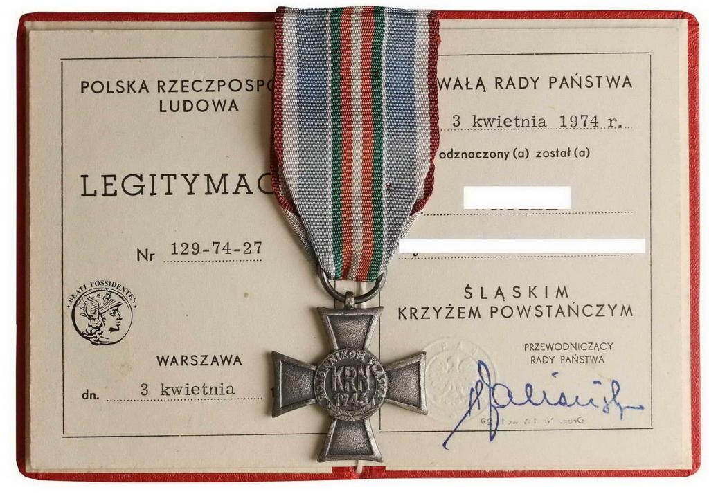 PRL Śląski Krzyż Powstańczy wraz z legitymacją