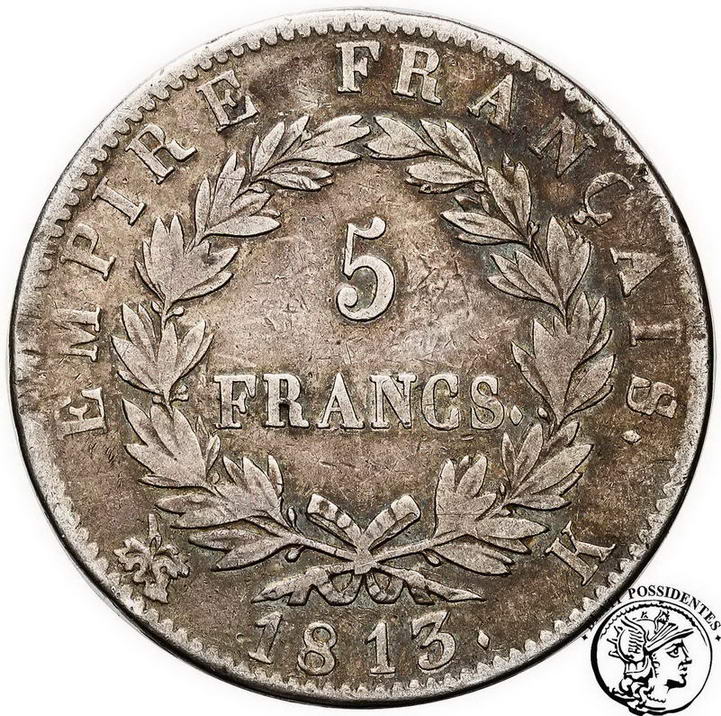 Francja Napoleon I 5 franków 1813 K Bordeaux st.3-